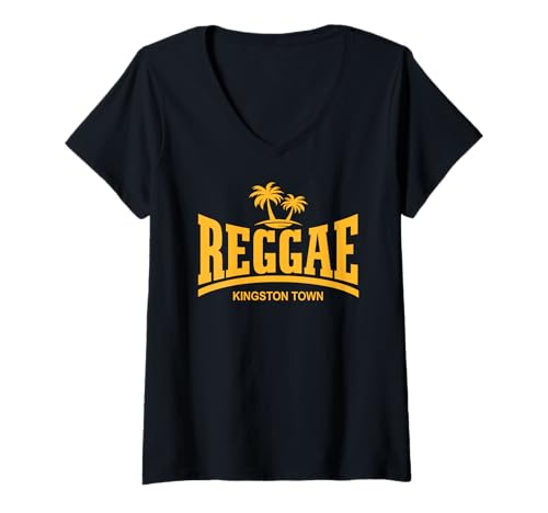 Damen Reggae - Kingston Town T-Shirt mit V-Ausschnitt Damen Reggae - Kingston Town T-Shirt mit V-Ausschnitt von REGGAE MUSIC