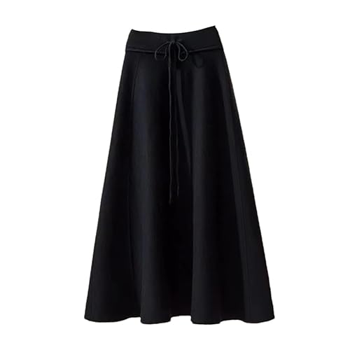 Damen A Linie Hohe Taille Mittellang Strickrock Herbst Winter Solide Vielseitige Midi Lange Röcke, Schwarz , Einheitsgröße Damen A Linie Hohe Taille Mittellang Strickrock Herbst Winter Solide Vielseitige Midi Lange Röcke, Schwarz , Einheitsgröße von REHJJDFD