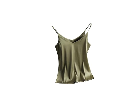 Damen-Spaghettiträger-Top, Neckholder, V-Ausschnitt, ärmellos, Satin, Seide, Tank-Top, Camisole, Olive En8, XL Damen-Spaghettiträger-Top, Neckholder, V-Ausschnitt, ärmellos, Satin, Seide, Tank-Top, Camisole, Olive En8, XL von REHJJDFD
