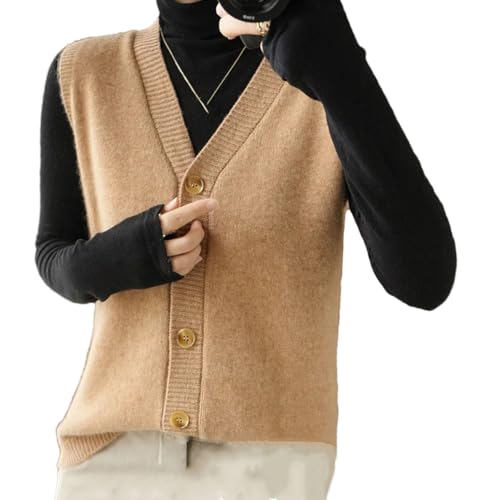 Damen Wolle Strickweste Cardigan Soloid V-Ausschnitt Pullover Pullover Weste, champagnerfarben, XL von REHJJDFD