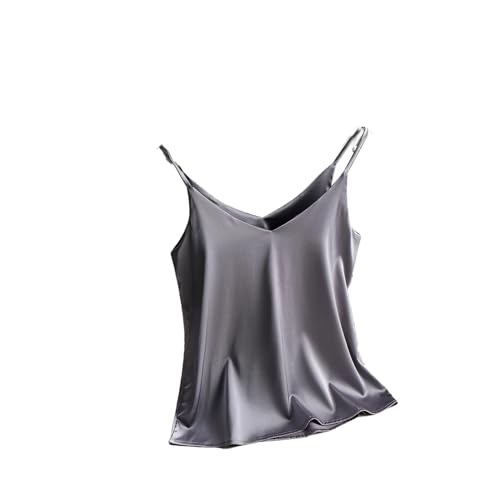 Frauen Spaghettiträger Top Frauen Halfter V-Ausschnitt Basic Weiß Cami Ärmellos Satin Seide Tank Tops Damen Camisole, grau, 46 von REHJJDFD