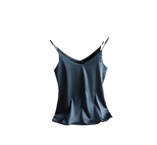 Frauen Spaghettiträger Top Frauen Halfter V-Ausschnitt Basic Weiß Cami Ärmellos Satin Seide Tank Tops Damen Camisole, marineblau, 46 von REHJJDFD