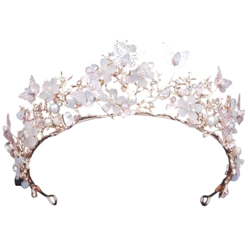 REHJJDFD Damen Blume Hochzeit Krone Strass Perlen Tiaras Haarband Braut Abschlussball Schmuck Braut Zubehör von REHJJDFD