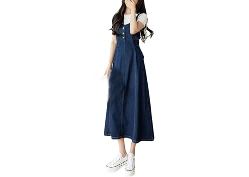 REHJJDFD Damen Casual Denim Trägerrock Mittellang Dünne Kleider, 2, XXX-Large von REHJJDFD