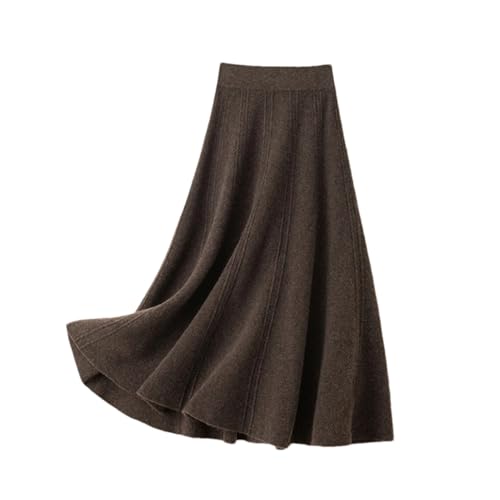 REHJJDFD Damen Hohe Taille Gestrickte Regenschirmrock Herbst und Winter Wollrock, Deep Coffee, 52 von REHJJDFD