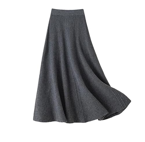 REHJJDFD Damen Hohe Taille Gestrickte Regenschirmrock Herbst und Winter Wollrock, Dunkelgrau9, 36 von REHJJDFD