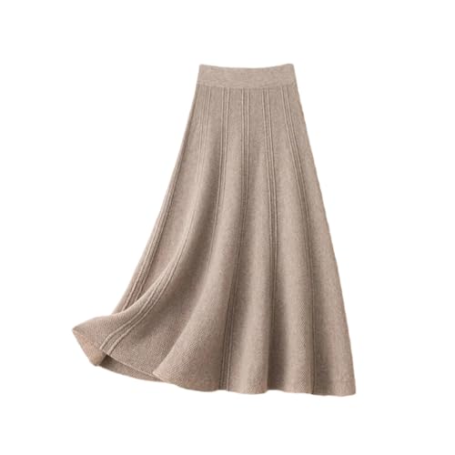 REHJJDFD Damen Hohe Taille Gestrickte Regenschirmrock Herbst und Winter Wollrock, Khaki9, 48 von REHJJDFD