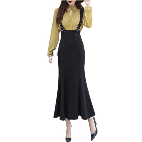 REHJJDFD Damen Trägerrock Hohe Taille Fischschwanz Rock Kleid Netz Rot mit der gleichen Verpackung Hüfte Langer Rock, 1, 52 von REHJJDFD