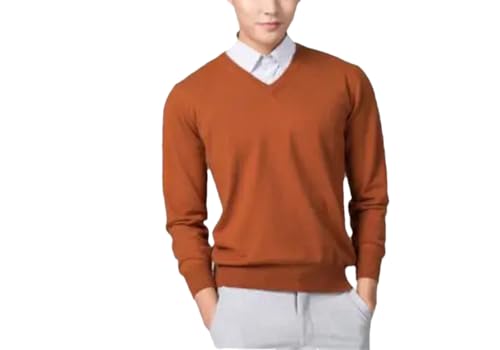 REHJJDFD Herren-Pullover aus Kaschmir-Baumwoll-Mischgewebe, warmer Pullover, Strickpullover mit V-Ausschnitt, caramel, XXL von REHJJDFD