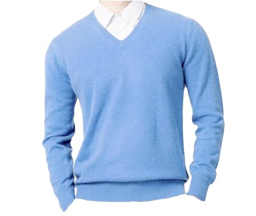 REHJJDFD Herren-Pullover aus Kaschmir-Baumwoll-Mischgewebe, warmer Pullover, Strickpullover mit V-Ausschnitt, himmelblau, M von REHJJDFD