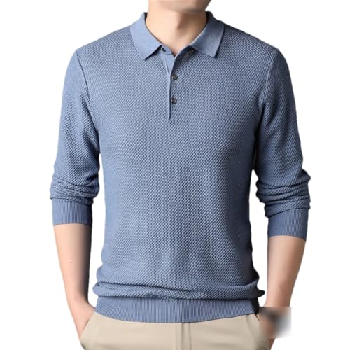 REHJJDFD Klassisches Herren-Poloshirt, einfarbig, gestrickt, Business-Wollmischung, Strick-Golfshirt, hellblau, 3XL von REHJJDFD