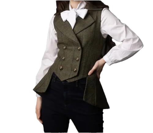 REHJJDFD Smoking Damen Anzugweste Kariert Fischgräten-Tweed Zweireihig Damen Jacken Mäntel Weste, EN8, 46 von REHJJDFD