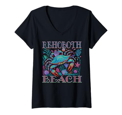 Damen REHOBOTH BEACH DELAWARE BLUE CRAB SOMMER-STRANDURLAUBSKUNST T-Shirt mit V-Ausschnitt Damen REHOBOTH BEACH DELAWARE BLUE CRAB SOMMER-STRANDURLAUBSKUNST T-Shirt mit V-Ausschnitt von REHOBOTH BEACH DELAWARE BLUE CRAB VACATION