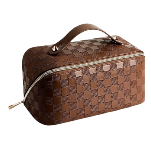 REIFOR Kosmetiktasche Damen Reise-Kosmetiktasche, Kariertes Karo-Make-up-Tasche, Tragbares Leder Mit Griff Und Fächern Kulturbeutel(A) von REIFOR