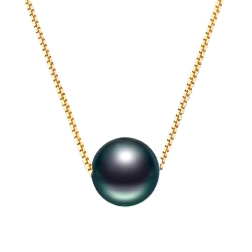 REIFOR Perlenkette Perlen Kette Halskette Mit Schwarzen Tahiti-Perlen For Damen, Anhänger Mit Schwarzen Zuchtperlen Perlenschmuck(Gold,6mm) von REIFOR