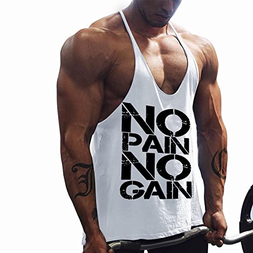 REIGEE Gym Tank Top Herren Ärmelloses Unterhemd Laufen Muskelshirt Fitnessstudio Stringer Trägershirt Weiß L von REIGEE