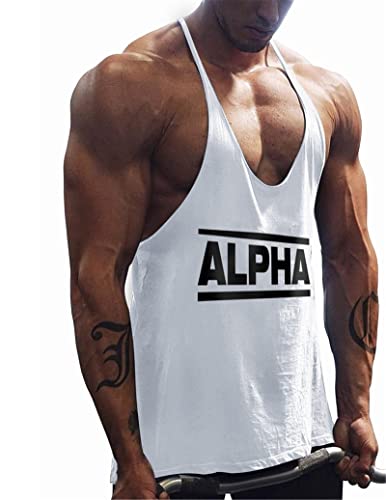 REIGEE Tank Top Herren Sommer Ärmelloses Muskelshirt Training Achselshirts Stringer Fitness Trägershirt Weiß M von REIGEE