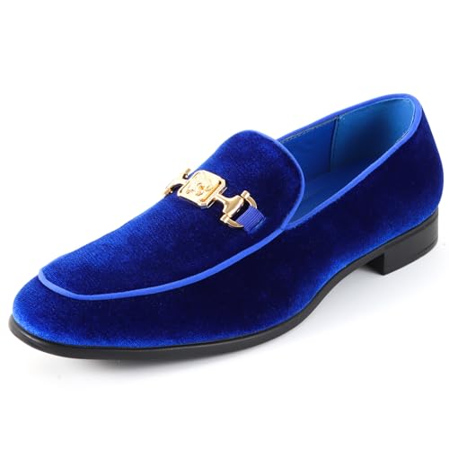 REIHUANNE Herren Penny Slip-on Samt Loafer Luxus Wildleder Smoking Kleid Schuhe Fancy Smoking Slipper Party Abschlussball Hochzeit Schuhe Bequem Leicht, Königsblau, 46 EU von REIHUANNE
