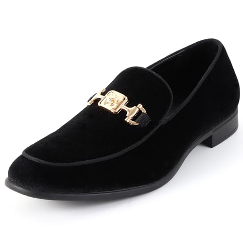 REIHUANNE Herren Penny Slip-on Samt Loafer Luxus Wildleder Smoking Kleid Schuhe Fancy Smoking Slipper Party Abschlussball Hochzeit Schuhe Bequem Leicht, Schwarz, 46 EU von REIHUANNE