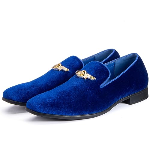 REIHUANNE Herren Penny Slip-on Samt Loafer Wildleder Kleid Schuhe Designer Smoking Slipper Abschlussball Hochzeit Schuhe, Königsblau, 41 EU von REIHUANNE