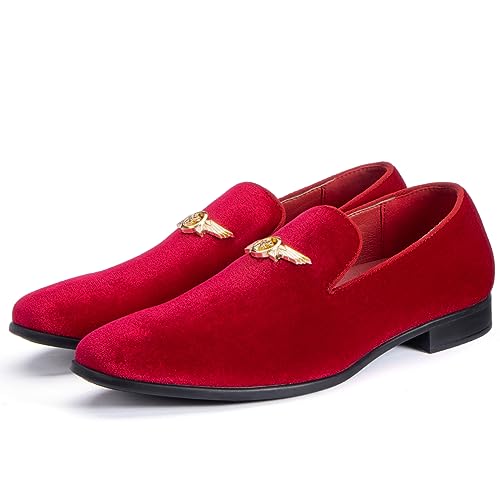 REIHUANNE Herren Penny Slip-on Samt Loafer Wildleder Kleid Schuhe Designer Smoking Slipper Abschlussball Hochzeit Schuhe, Rot/Ausflug, einfarbig (Getaway Solids), 42.5 EU von REIHUANNE