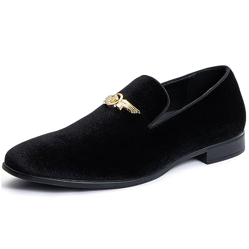 REIHUANNE Herren Penny Slip-on Samt Loafer Wildleder Kleid Schuhe Designer Smoking Slipper Abschlussball Hochzeit Schuhe, Schwarz, 44 EU von REIHUANNE