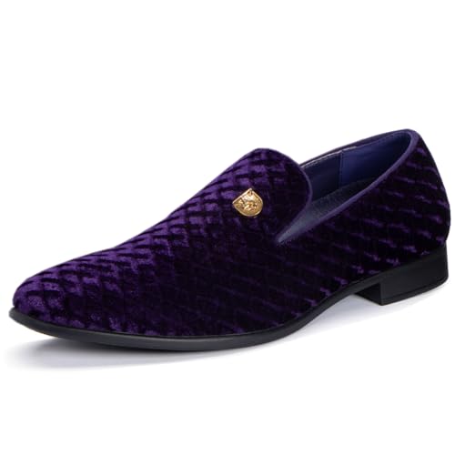 REIHUANNE Herren Penny Slip-on Samt Loafer Wildleder Kleid Schuhe Designer Smoking Slipper Abschlussball Hochzeit Schuhe, Violett, 42 EU von REIHUANNE