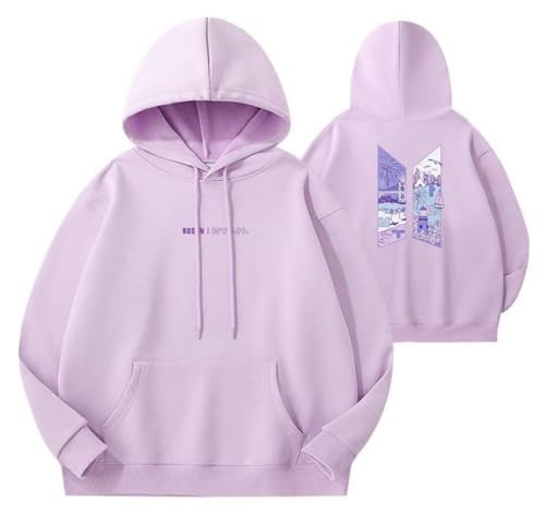 REIK BTS Kpop Hoodies Herren Busan World Tour Hoody Pullover Damen Yet to Come Korea Hip Hop Pullover Sweatshirts, Busan Lila, 50 von REIK