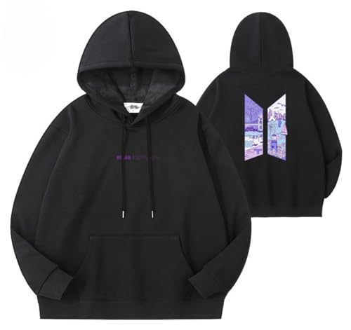 REIK BTS Kpop Hoodies Herren Busan World Tour Hoody Pullover Damen Yet to Come Korea Hip Hop Pullover Sweatshirts, Busan Schwarz, 42 von REIK