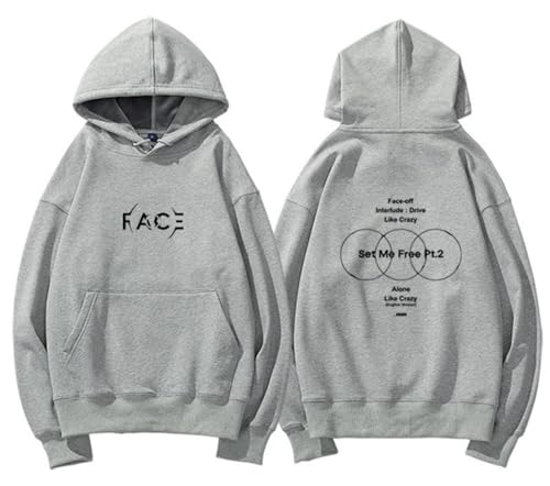 REIK Jimin Solo Face Hip Hop Hoodies Langarm JIMIN Fans Hoody BTS Like Crazy Kpop Fans Support Pullover Sweatshirts, Gesicht grau, 42 von REIK