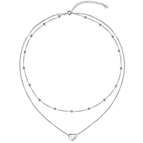 REIOT Anfängliche Kette Damen 925 Sterling Silber Doppel Layered Halskette A-Z, Valentinstag Muttertag Geburtstag Geschenk, verstellbar 45+5cm von REIOT