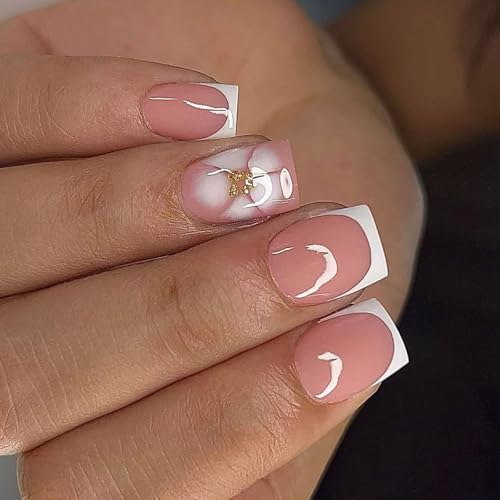 Französische Gradient Glitzer Drücken Sie Nägel Mit Zartem Blumenmuster Wiederverwendbares Selbstklebstoffkünstig Für Frauen Plastik Maniküre Set Glitterys Gradient Gefälschte Hochzeit von REITINGE