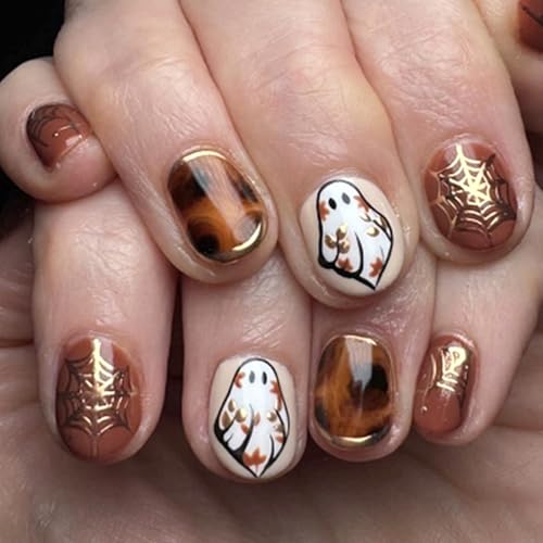 Gothic Typ Faux Nails Kurzes Ovales ABS Matte Finish Halloween Spiderweb Design Press Auf Nägeln Für Frauen Party Gold Foil Spiderweb Web Falsch Nagel von REITINGE
