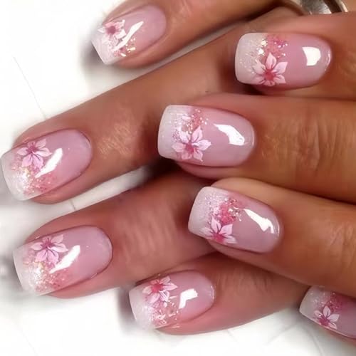 Kurze Blume Stick On Nails Set 24 Stück Floral Press on Nails Maniküre Nägel Kunst Dekoration für Frauen und Mädchen von REITINGE
