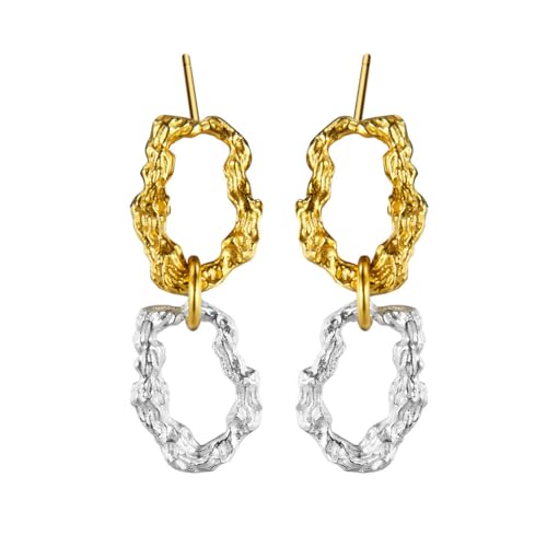 18 Karat Gold & Weißgold plattiertes S925 Sterlingsilber Strukturierte Doppel-Creolen Ohrhänger für Frauen Hypoallergener leichter Strandschmuck Gold-Silber von REKALFO