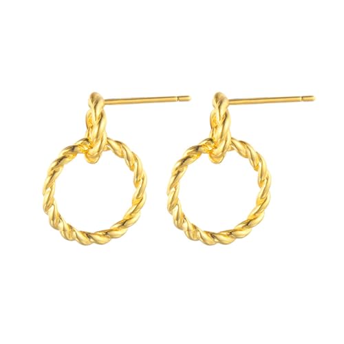 18 Karat vergoldet S925 Sterling Silber Twisted Double Creop Ohrhänger für Frauen Leichte hypoallergene Modeaccessoires Minimalistisches Schmuckgeschenk für jeden Tag Gold von REKALFO