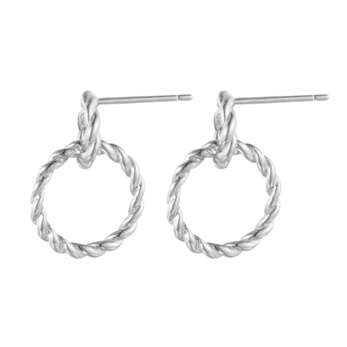 18 Karat vergoldet S925 Sterling Silber Twisted Double Creop Ohrhänger für Frauen Leichte hypoallergene Modeaccessoires Minimalistisches Schmuckgeschenk für jeden Tag Silber von REKALFO