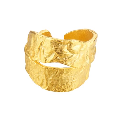 Chunky S925 Sterlingsilber 18 Karat vergoldet Trauringe für Damen Strukturierte Statement-Bänder Moderner minimalistischer Vintage-Schmuck Ideal für den Urlaub auf Geschäftsfeiern Gold von REKALFO