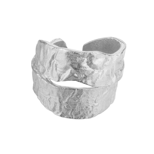 Chunky S925 Sterlingsilber 18 Karat vergoldet Trauringe für Damen Strukturierte Statement-Bänder Moderner minimalistischer Vintage-Schmuck Ideal für den Urlaub auf Geschäftsfeiern Silber von REKALFO
