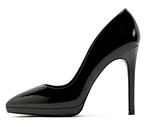 High Heels für Damen PU-Leder Plateau Mode Damen Pumps für Hochzeit Party Freizeitkleidung Schwarz 38 EU von REKALFO