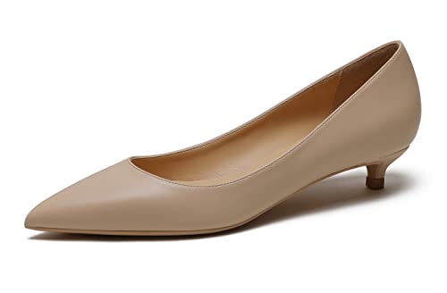 REKALFO Spitz zulaufende Absätze für Damen Matt Damenpumps mit Kitten Heel Slip On Damenschuhe für Hochzeitsfeier Urlaub Nackt 42 EU von REKALFO