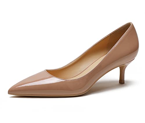 Kitten Heels für Damen Lackleder Pumps für Damen Slip On Abschlussschuhe für Hochzeitsfeier Urlaub Nackt 37.5 EU von REKALFO