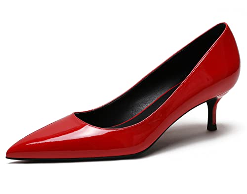 Kitten Heels für Damen Lackleder Pumps für Damen Slip On Abschlussschuhe für Hochzeitsfeier Urlaub Rot 38 EU von REKALFO