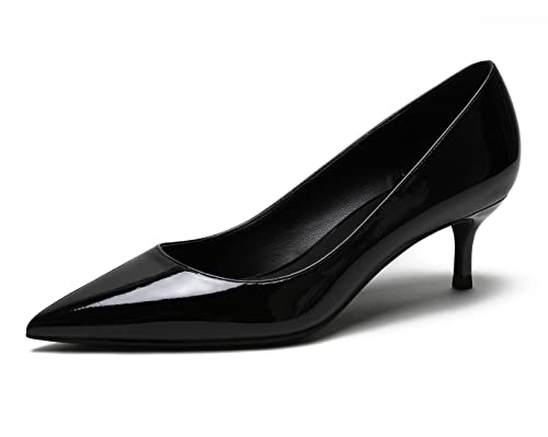 Kitten Heels für Damen Lackleder Pumps für Damen Slip On Abschlussschuhe für Hochzeitsfeier Urlaub Schwarz 37.5 EU von REKALFO