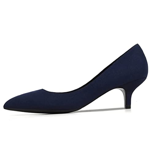 Damen Klassische Spitzen-Toe Mid Heels Pumps für Hochzeit Arbeit Büro Pump Schuhe Dunkelblau 38 EU von REKALFO