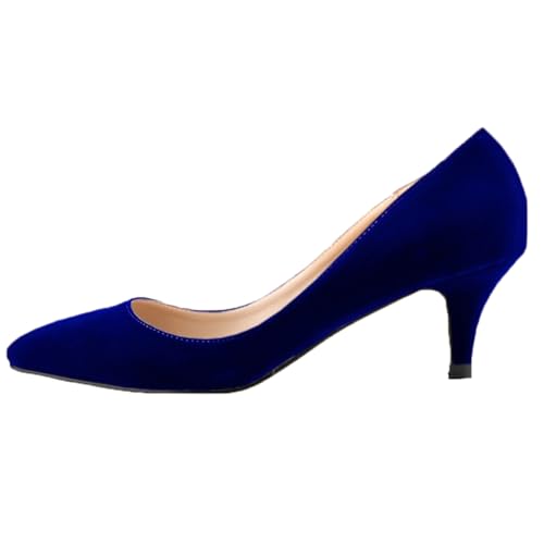 Damen Klassische Spitzen-Toe Mid Heels Pumps für Hochzeit Arbeit Büro Pump Schuhe Königsblau 39 EU von REKALFO