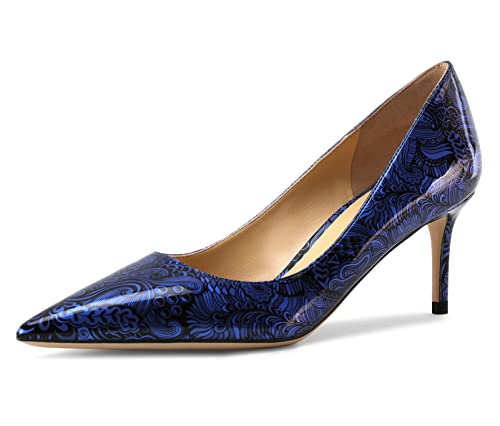 Damen Klassische Spitzzehen-High-Heels-Pumps Slip-on-Kleid Partyschuhe dunkelblau 39 EU von REKALFO