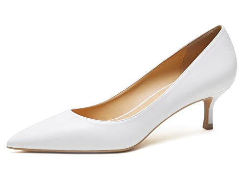 Damen Mid Heels für Hochzeitsfeier Pumps Pointed-Toe Wide Pump Schuhe Weiß 41 EU von REKALFO