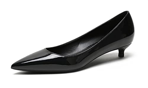 Damen Pumps Lackleder Stöckelschuhe Gespitzte Zehe Kitten Absatz Graduation Schuhe für Frauen Dressy Schwarz 3cm 41 EU von REKALFO