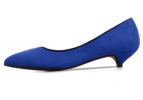 Damen Spitz-Toe Kätzchen Low Heels Pumps Breite Kleid Pump Schuhe Königsblau 40 EU von REKALFO
